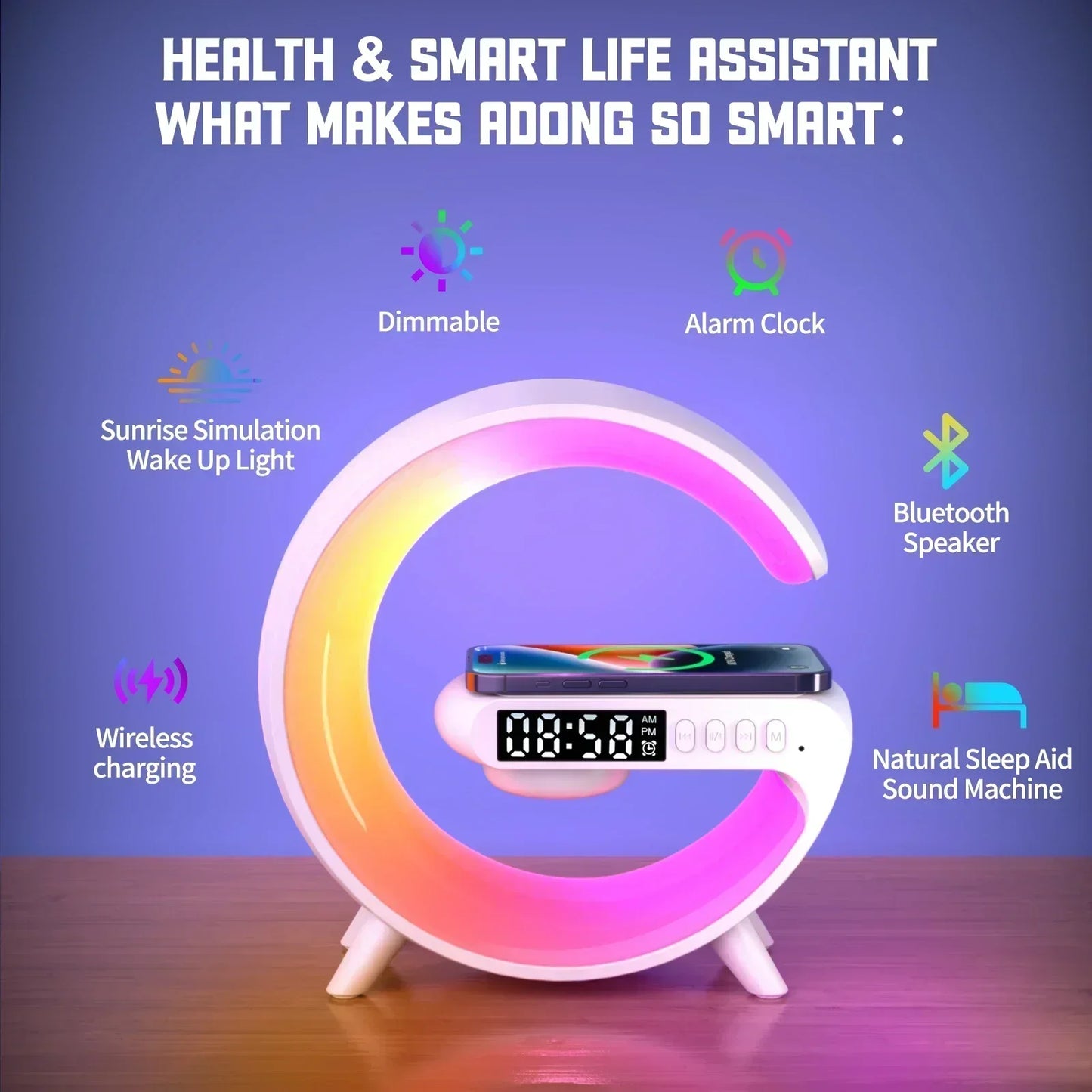 Wireless Charger Stand Pad RGB G Light Alarm Clock Speaker For iPhone 16 15 14 13 Samsung Xiaomi Mini Fast Charging Dock Station
