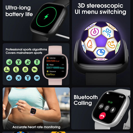 Outdoor Multi-function Smartwatch Women Men Blue Tooth Call Smart Watch Health Monitoring Cubic Style Ul Sports 1ATM Waterproof