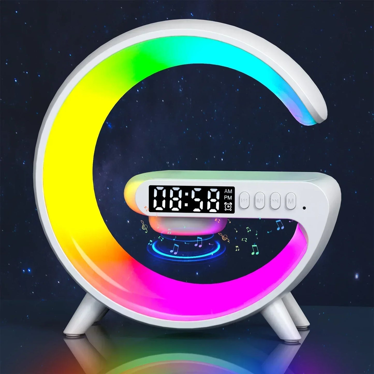 Wireless Charger Stand Pad RGB G Light Alarm Clock Speaker For iPhone 16 15 14 13 Samsung Xiaomi Mini Fast Charging Dock Station