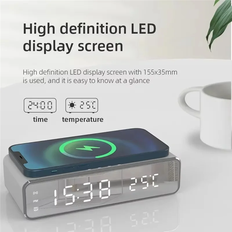 Stable Performance-Wireless Charger Time Alarm Clock LED Digital Thermometer Earphone Phone Chargers Fast Charging Dock Station