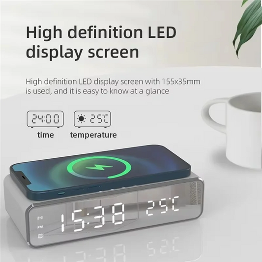 Stable Performance-Wireless Charger Time Alarm Clock LED Digital Thermometer Earphone Phone Chargers Fast Charging Dock Station